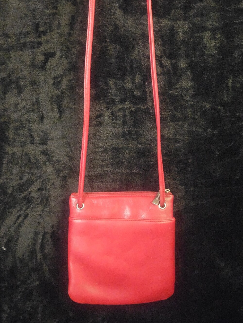 Vintage HOBO International Red Leather Minimalist Crossbody Organizer Bag - EUC